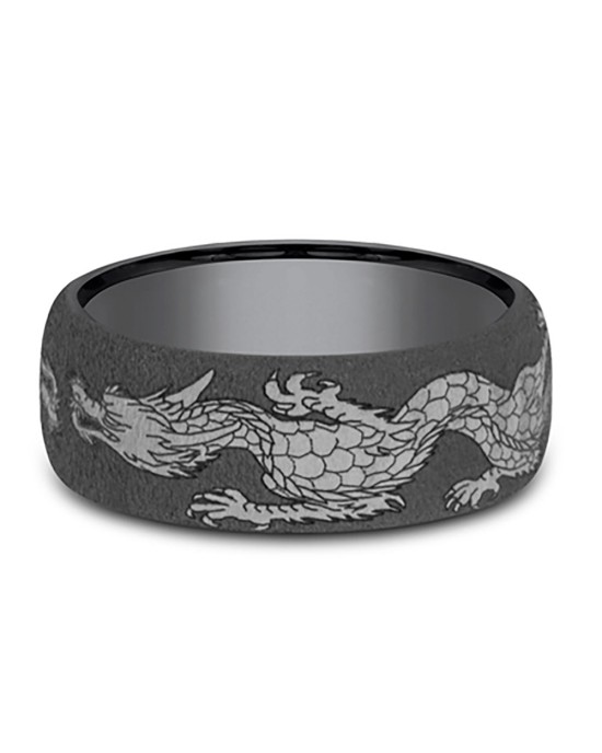 Gentlemen's Chinese Dragon European Comfort Fit Band in Darkened Tantalum